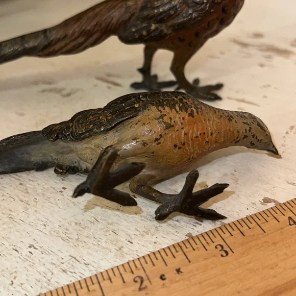 Antique cold painted bronze quail bird figurines Austrian